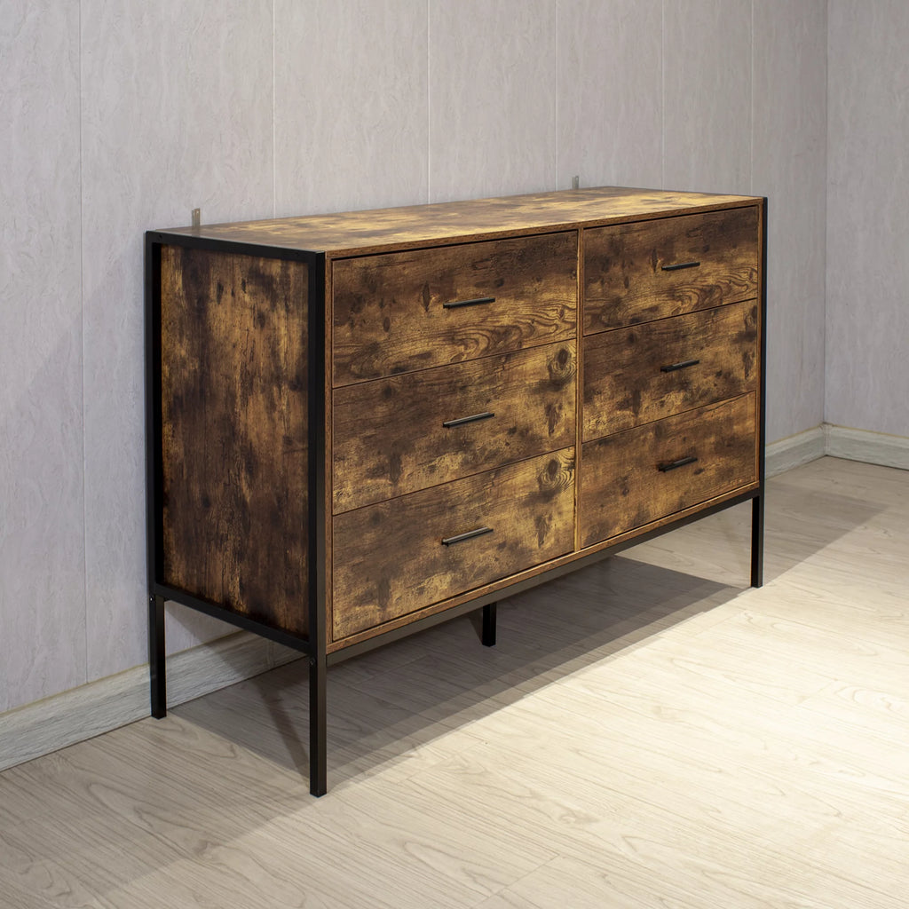 Rustic Brown 6 Drawer Wood Dresser Q407