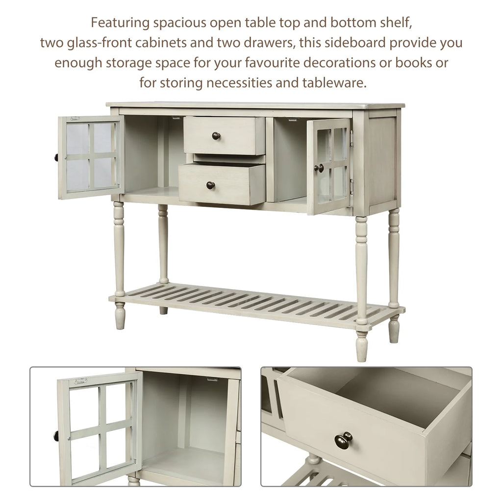 Wood and Glass Buffet Storage Cabinet with Bottom Shelf L7290