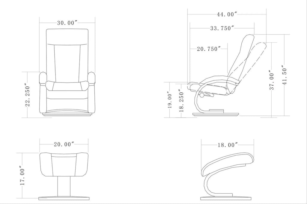 Black and Brown Recliner Chair with Ottoman T7928