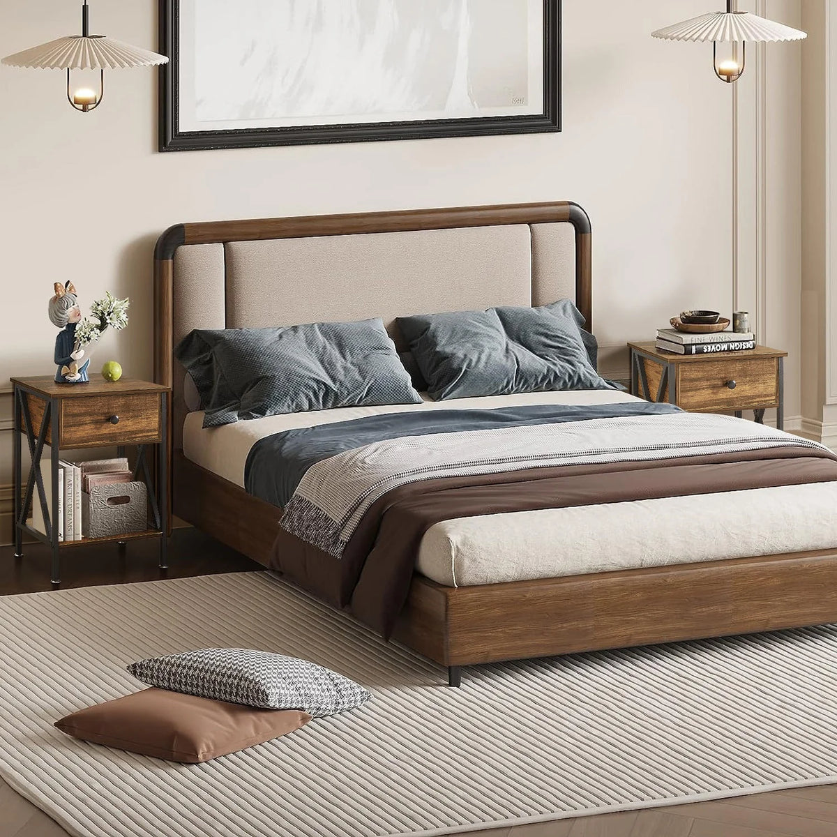 Brown 3-piece Coffee Table Set with Shelf and 2 Nightstands R6595