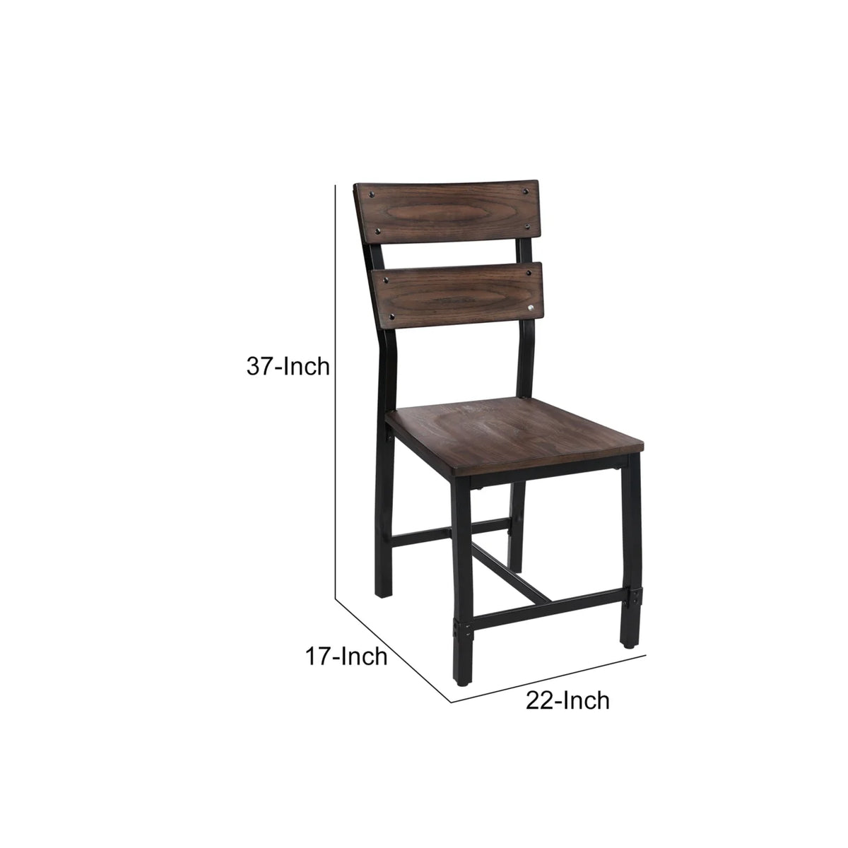 Wood and Metal Dining Side Chairs, Set of 2, Brown and Black U1181