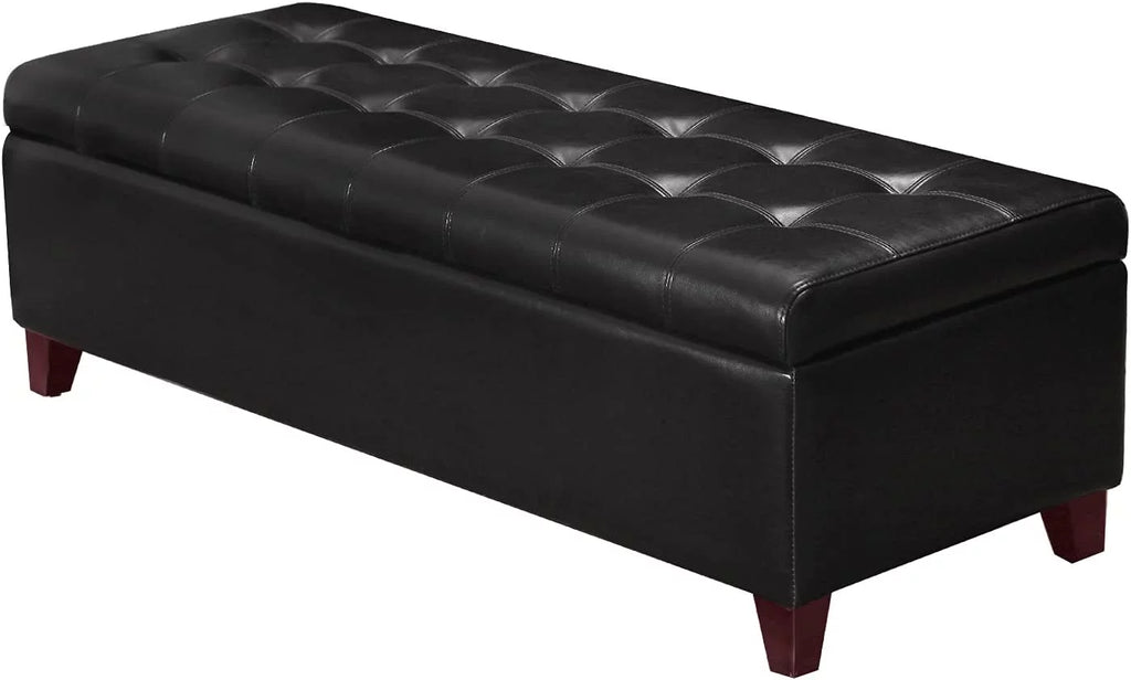 Black Lift Top Bonded Leather Storage Bench D203