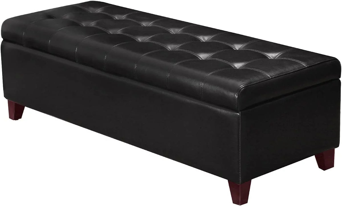 Black Lift Top Bonded Leather Storage Bench D203