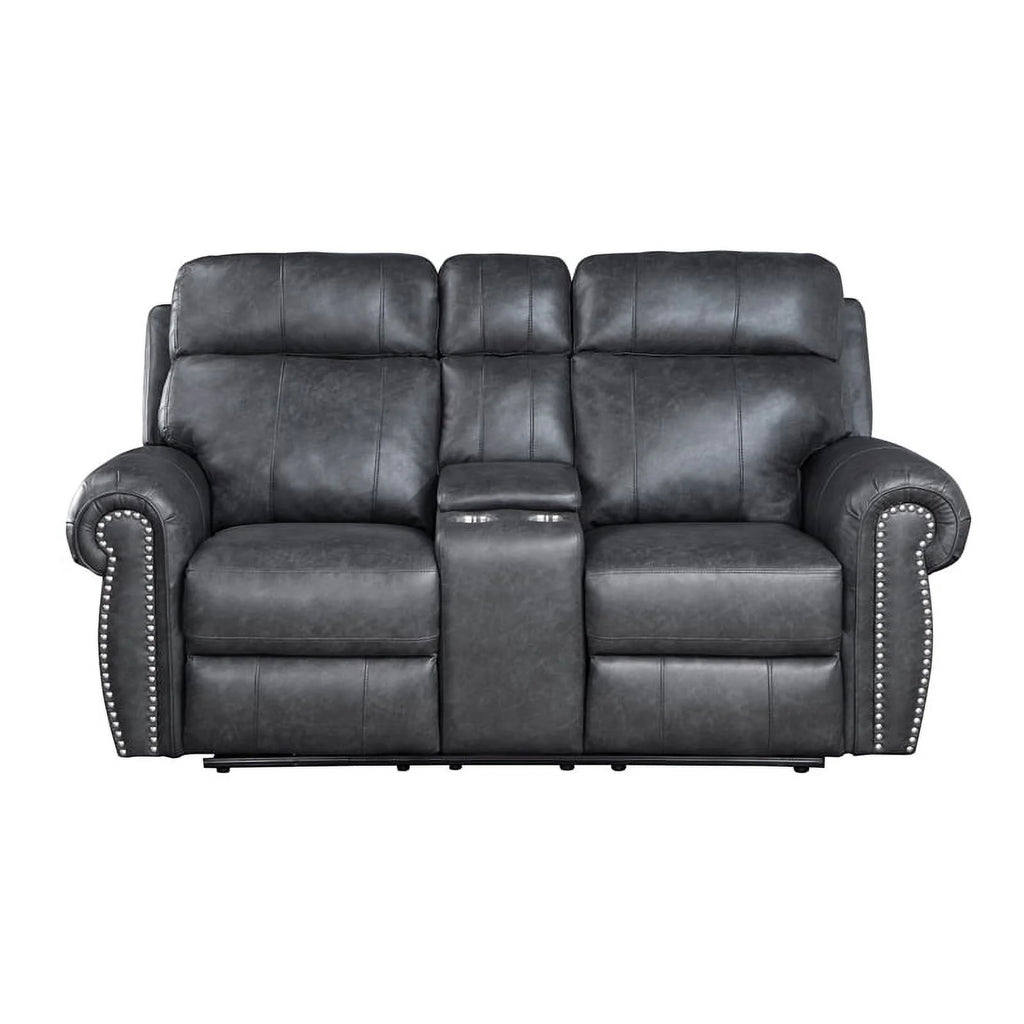 Gray Faux Leather Double Reclining Love Seat E901