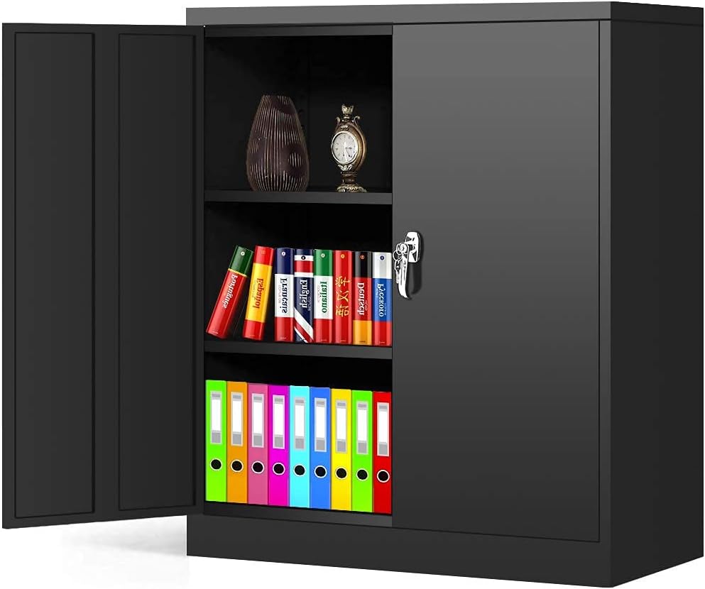 Locking Metal Cabinet with 2 Doors, 4 Adjustable Shelves, Black B5185