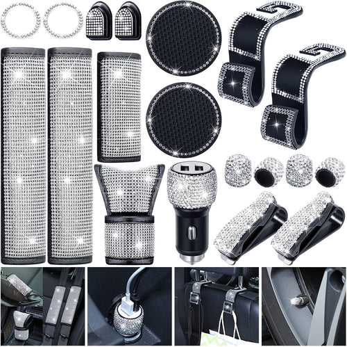 19 Pcs Bling Car Accessories Set (White) W522448