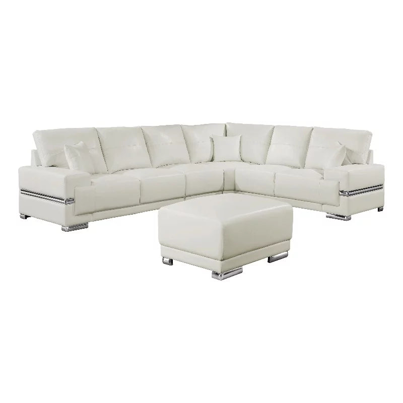 White Faux Leather Sectional with Ottoman G4904