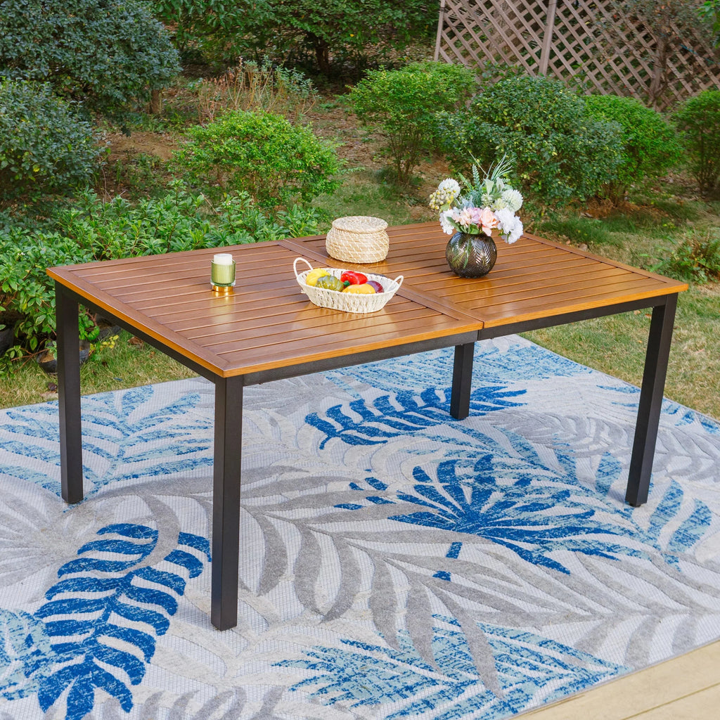 Rectangle Outdoor Dining Table Steel Frame Wood Grain Top L791
