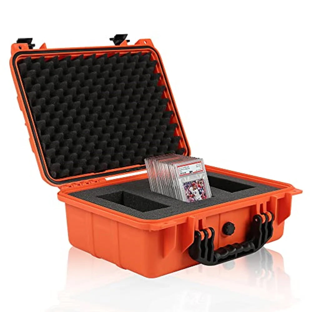 Graded Card Storage Box Weatherproof Case Impact Absorbing Foam Slots Large Orange L205060