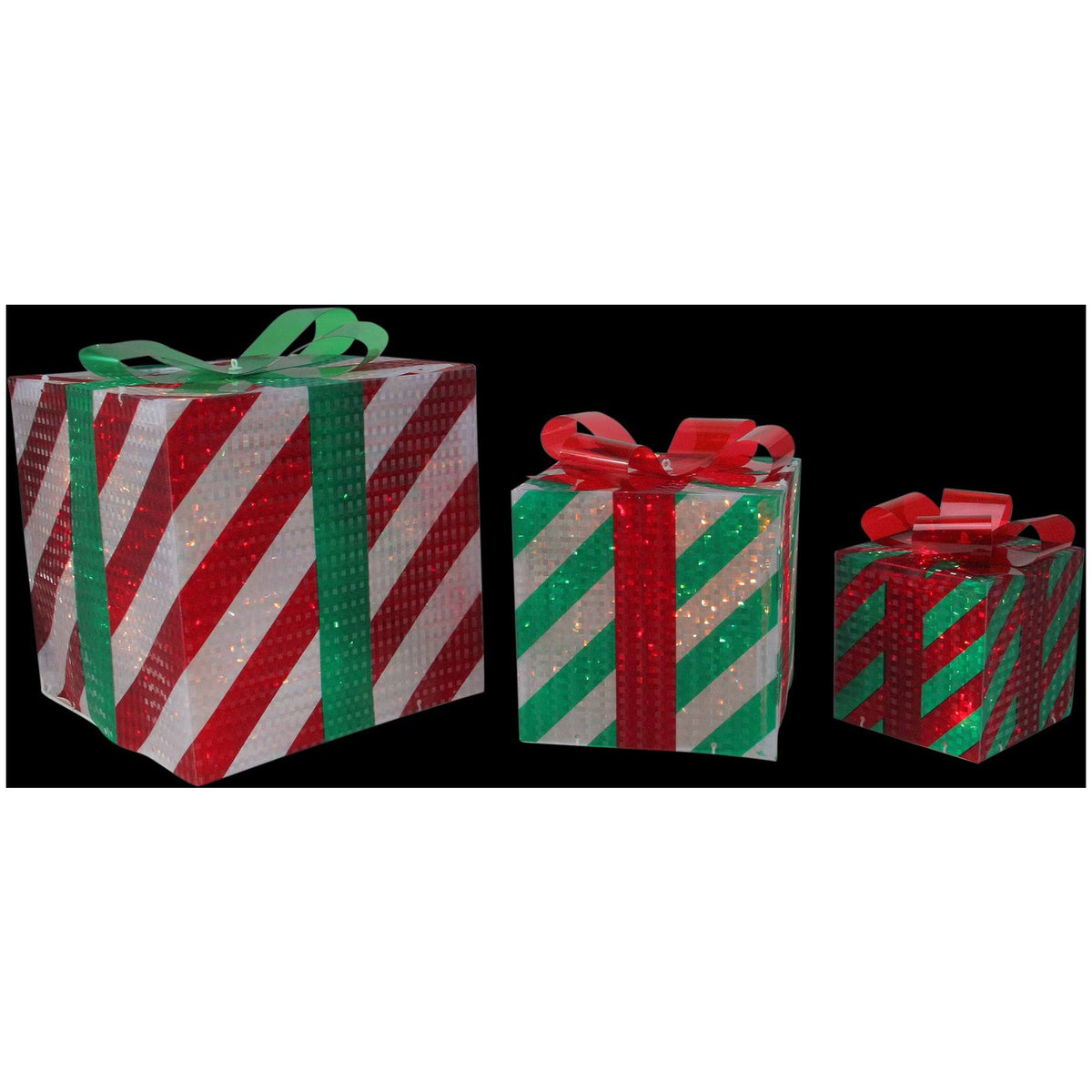 Set of 3 Lighted Striped Gift Boxes I167