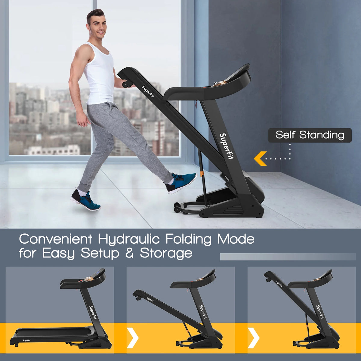 3.75HP Electric Folding Treadmill with Auto Incline D13423