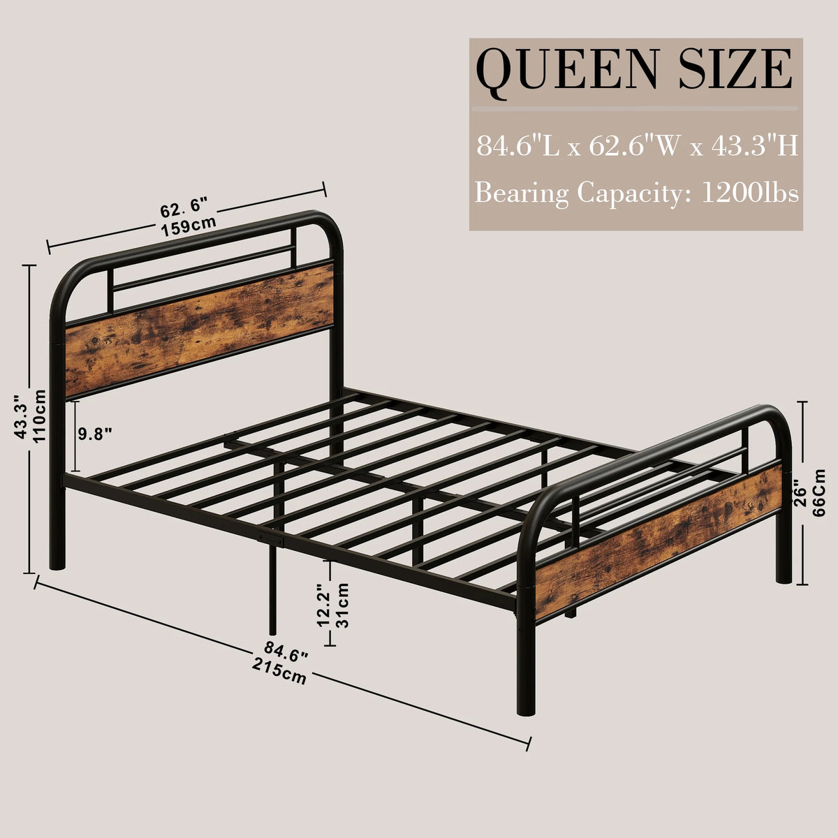 King Platform Bed Frame with Headboard O838