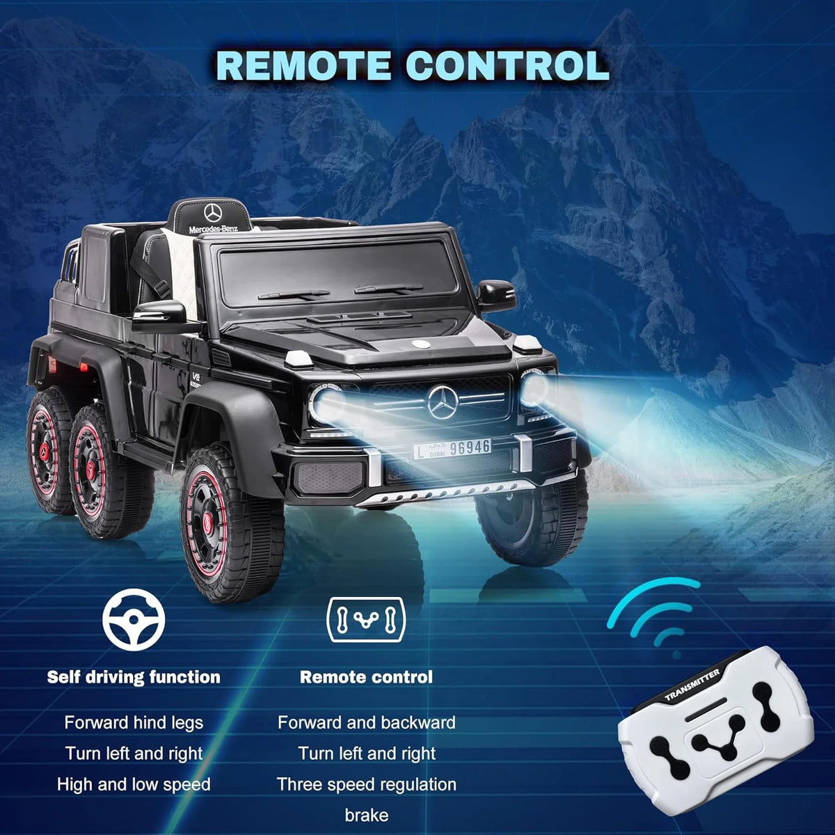 24V 6 Wheels Electric Ride on Kids Car with Remote Control Music&Lights Black H33801