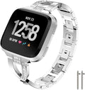 Metal Band Compatible for Fitbit Versa 2/Versa Lite/Versa/SE Bling Rhinestone Replacement Strap Bracelet Wristband Women Silver E894