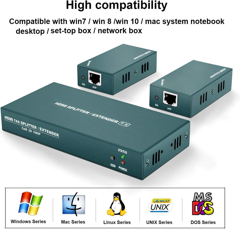 HDMI Extender Splitter 1x2, 1080P@60Hz, 165ft Over CAT5e/CAT6/CAT7 Cable E17818