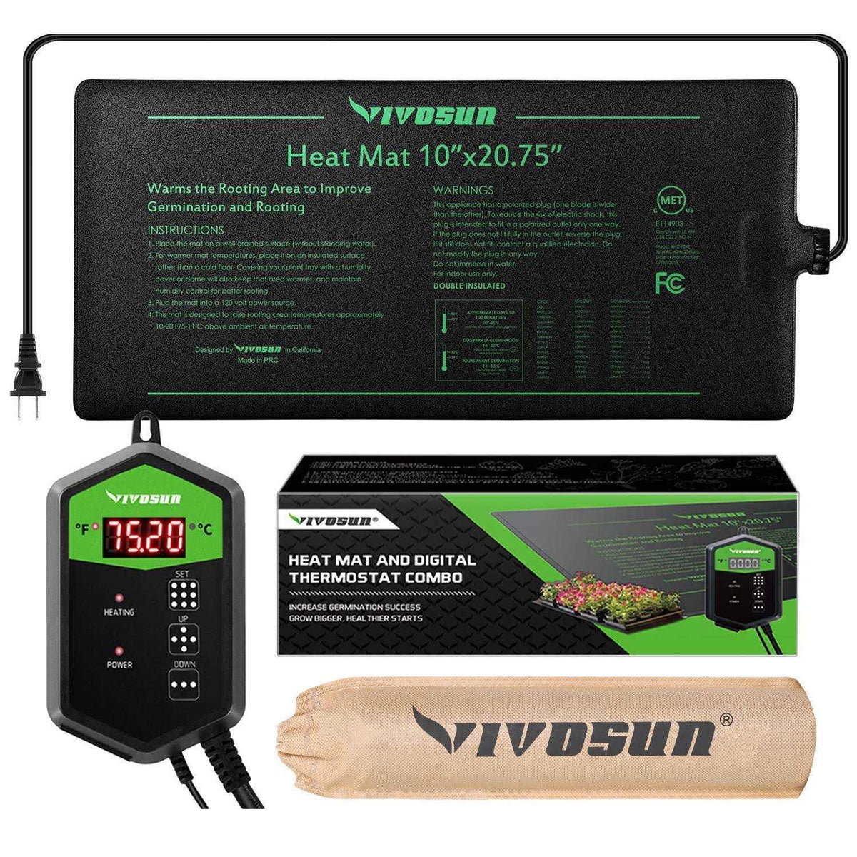 Seedling Heat Mat and Digital Thermostat Combo Set U3165