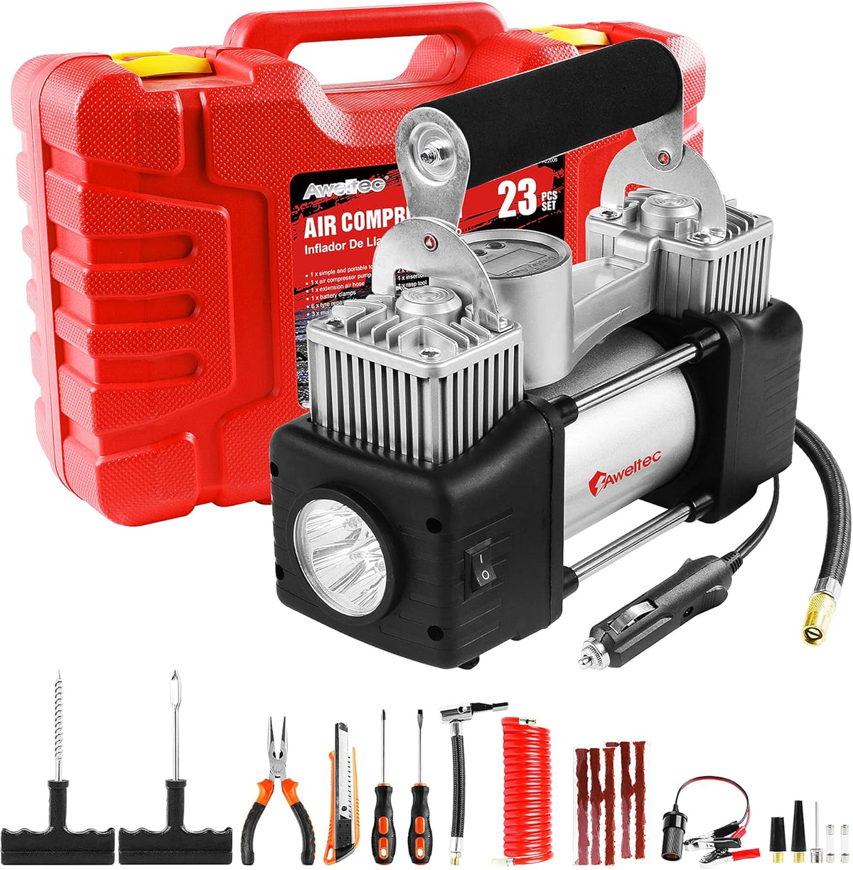 12V Heavy Duty Portable Air Compressor Tire Inflator Kit C84593