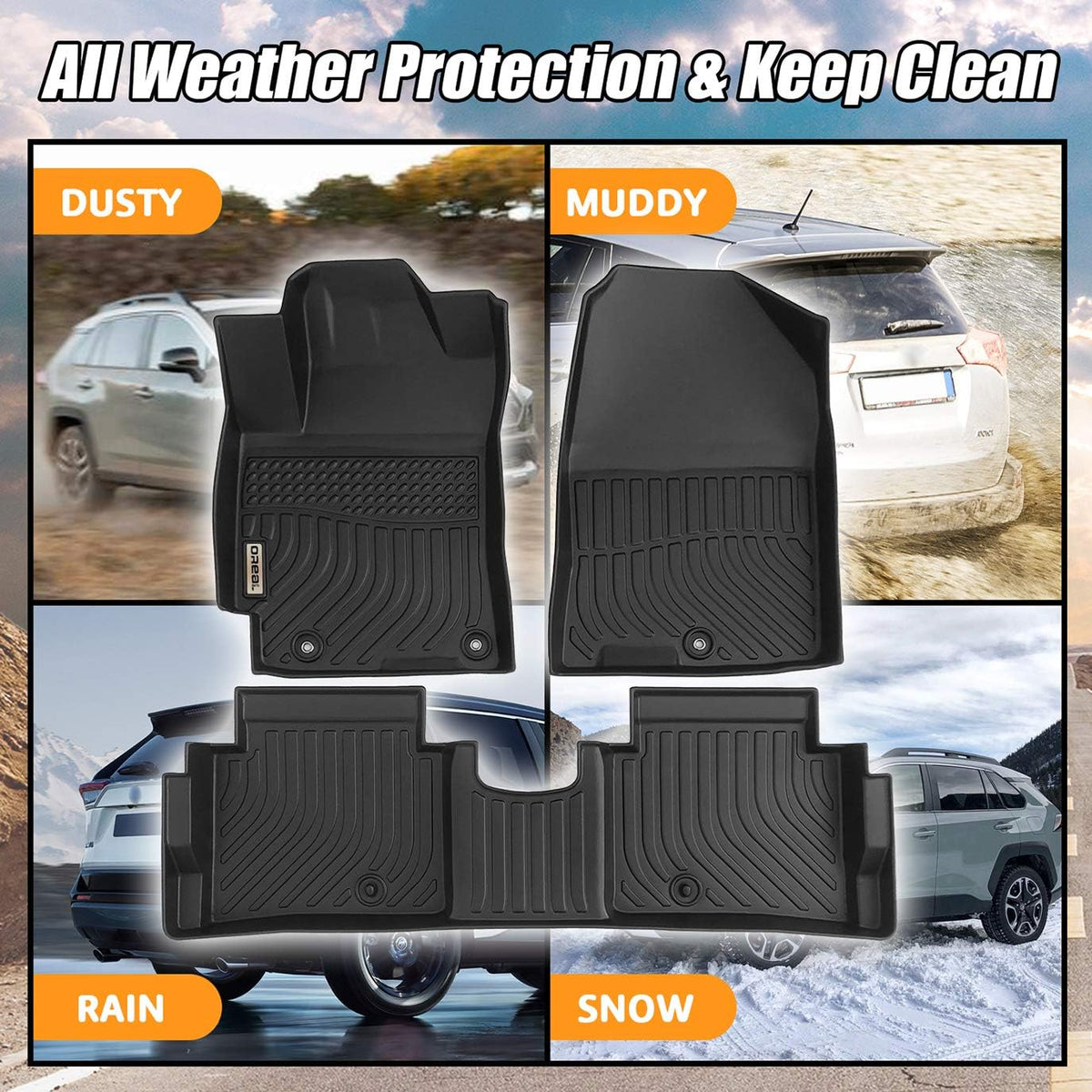 Black Floor Mats Liners for Hyundai Elantra Sedan 2017-2020 Heavy Duty All Weather P67202