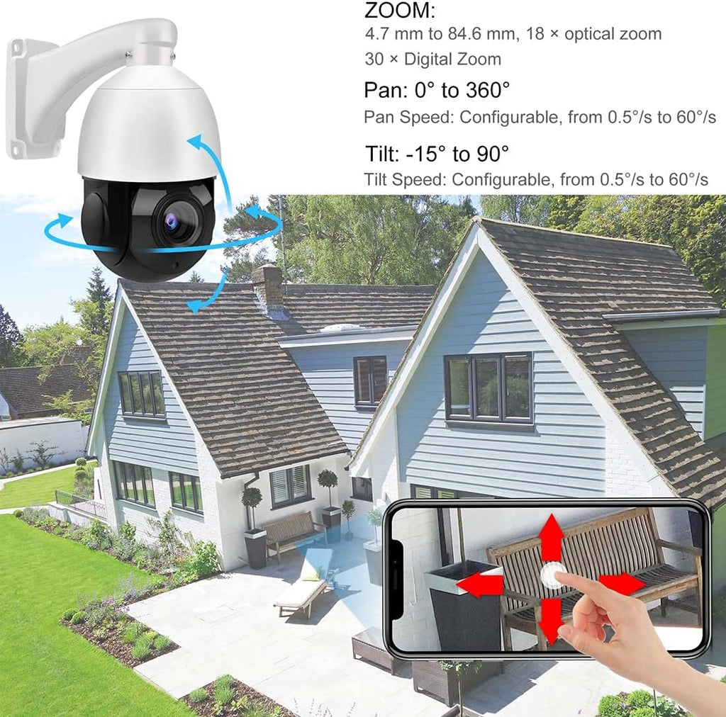 8MP PTZ PoE IP Camera 18x Optical Zoom 165ft IR Night Vision IP66 Z366