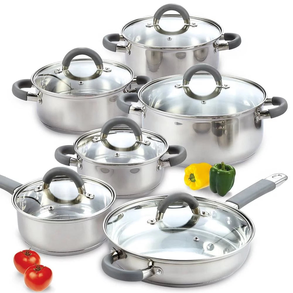 12-Piece Stainless Steel Cookware Set with Silicone Handles M4075