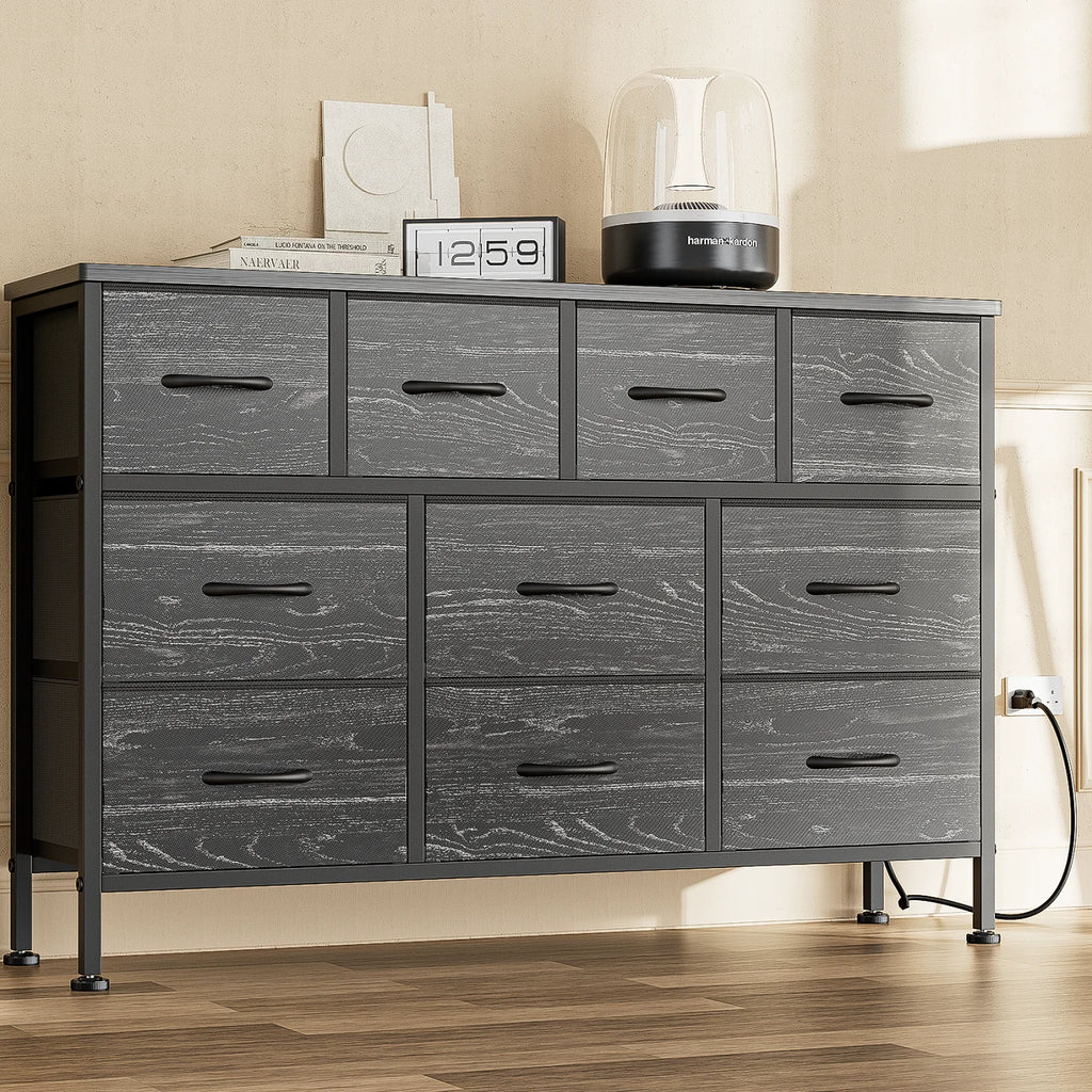 Brown 10 Drawer Fabric Dresser TV Stand H18821