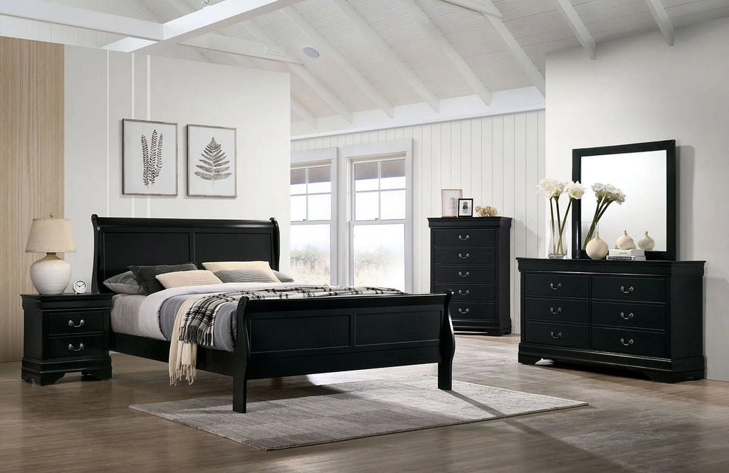 1pc Eastern King Size Black Solid Wood Bedframe H4372