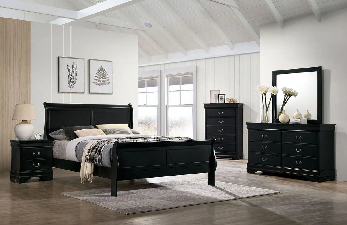 1pc Eastern King Size Black Solid Wood Bedframe H4372
