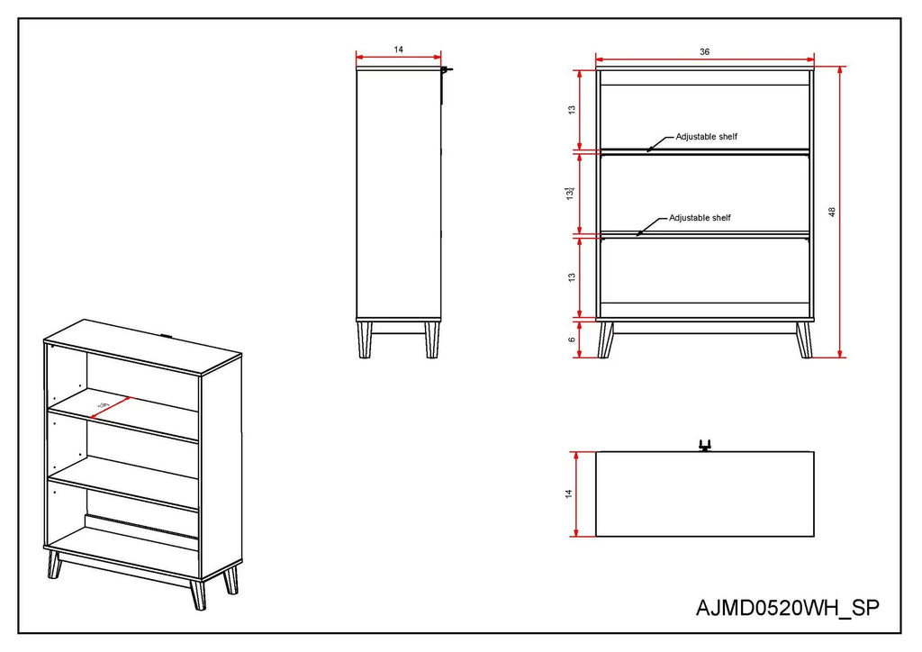 48" H Tall 3-Shelf Bookcase D78966