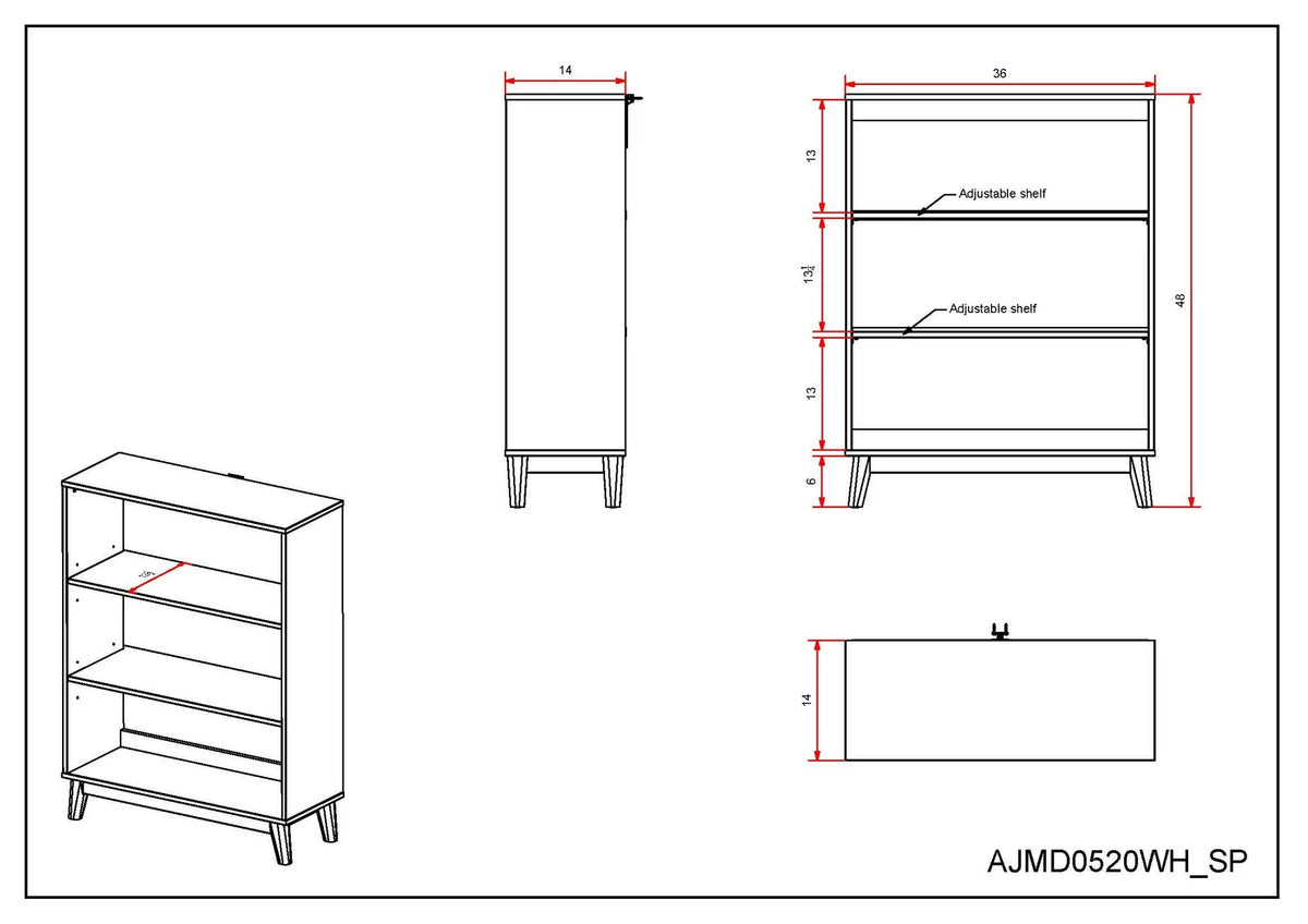 48" H Tall 3-Shelf Bookcase D78966