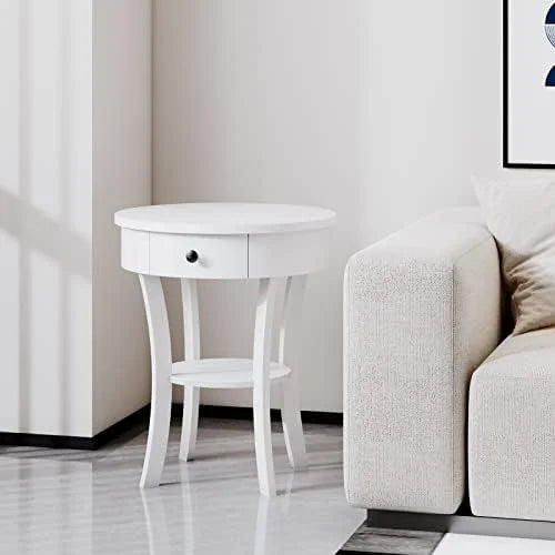 Round 2-Tier Wood End Table with Drawer U509