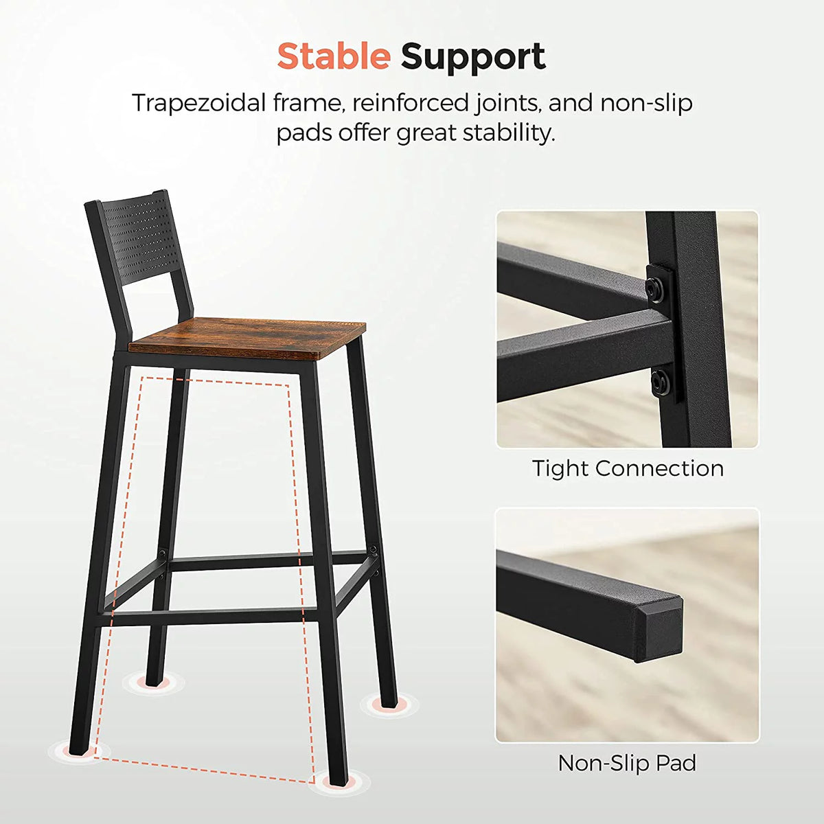 Set of 2 Bar Stools with Backrest V639913