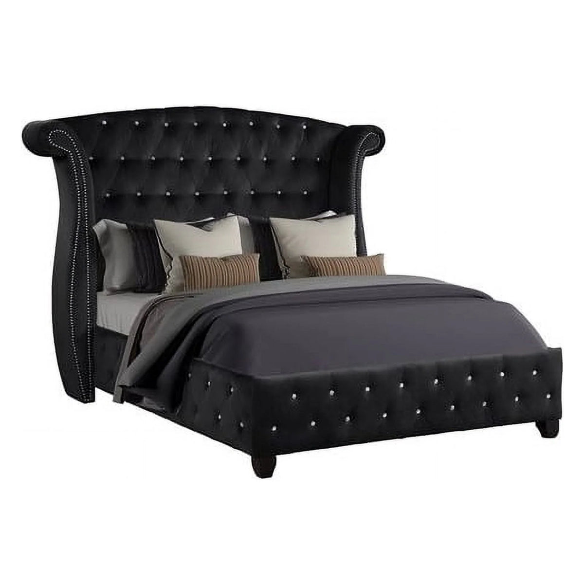 Queen 4 Pc Upholstery Bedroom Set Wood Black M892525