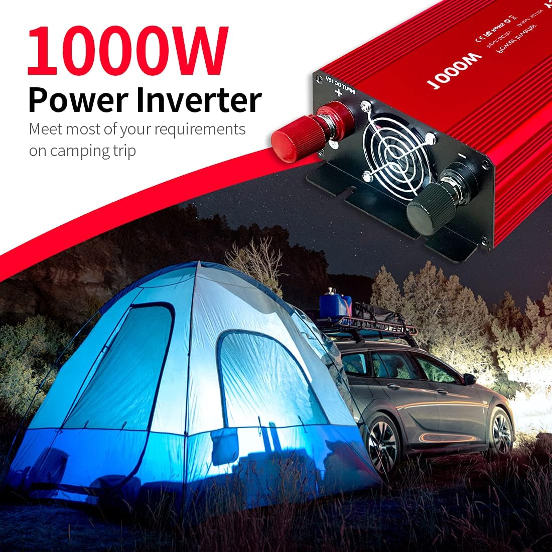 1000 Watt 12V to 110V Power Inverter with 3 AC Outlets A8579