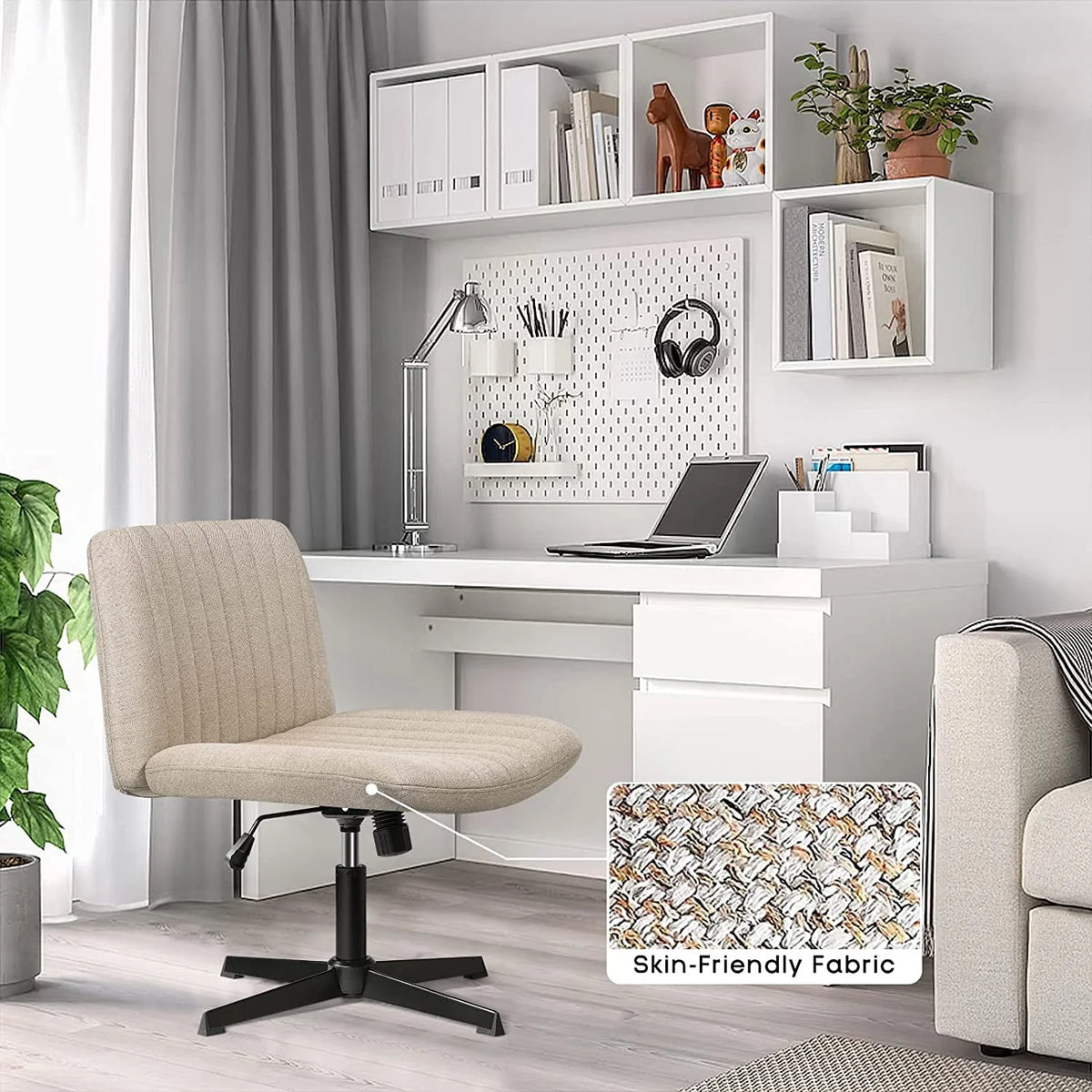 Armless Fabric Padded Swivel Office Chair B74623
