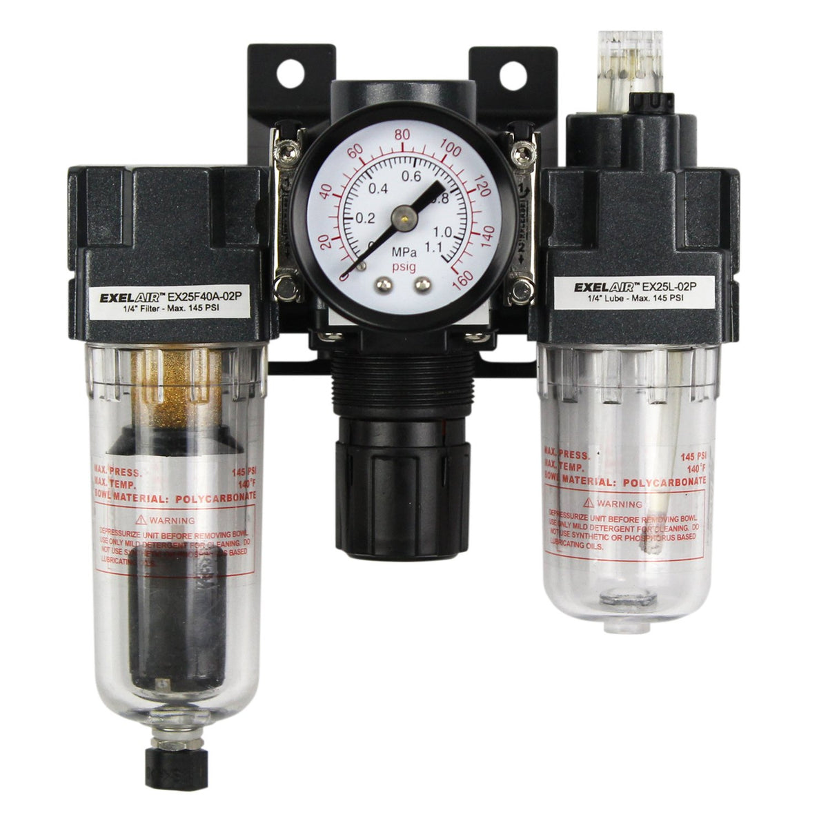 1/4 NPT Mini Polycarbonate Air Filter Regulator and Lubricator System I71333