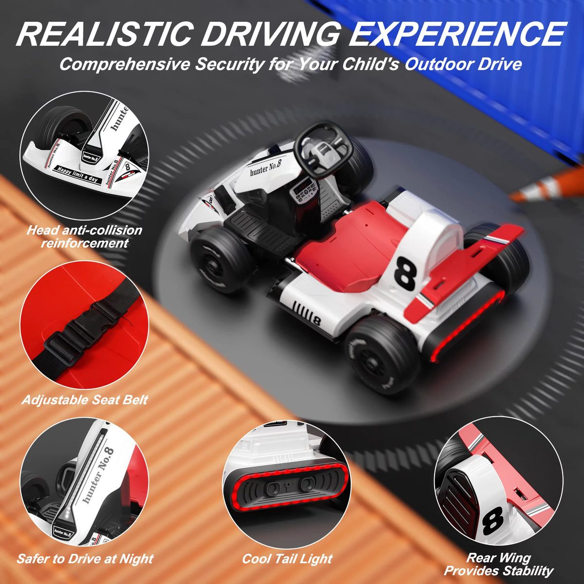 12V Battery Powered Electric Go Kart with Remote Control, White F3942