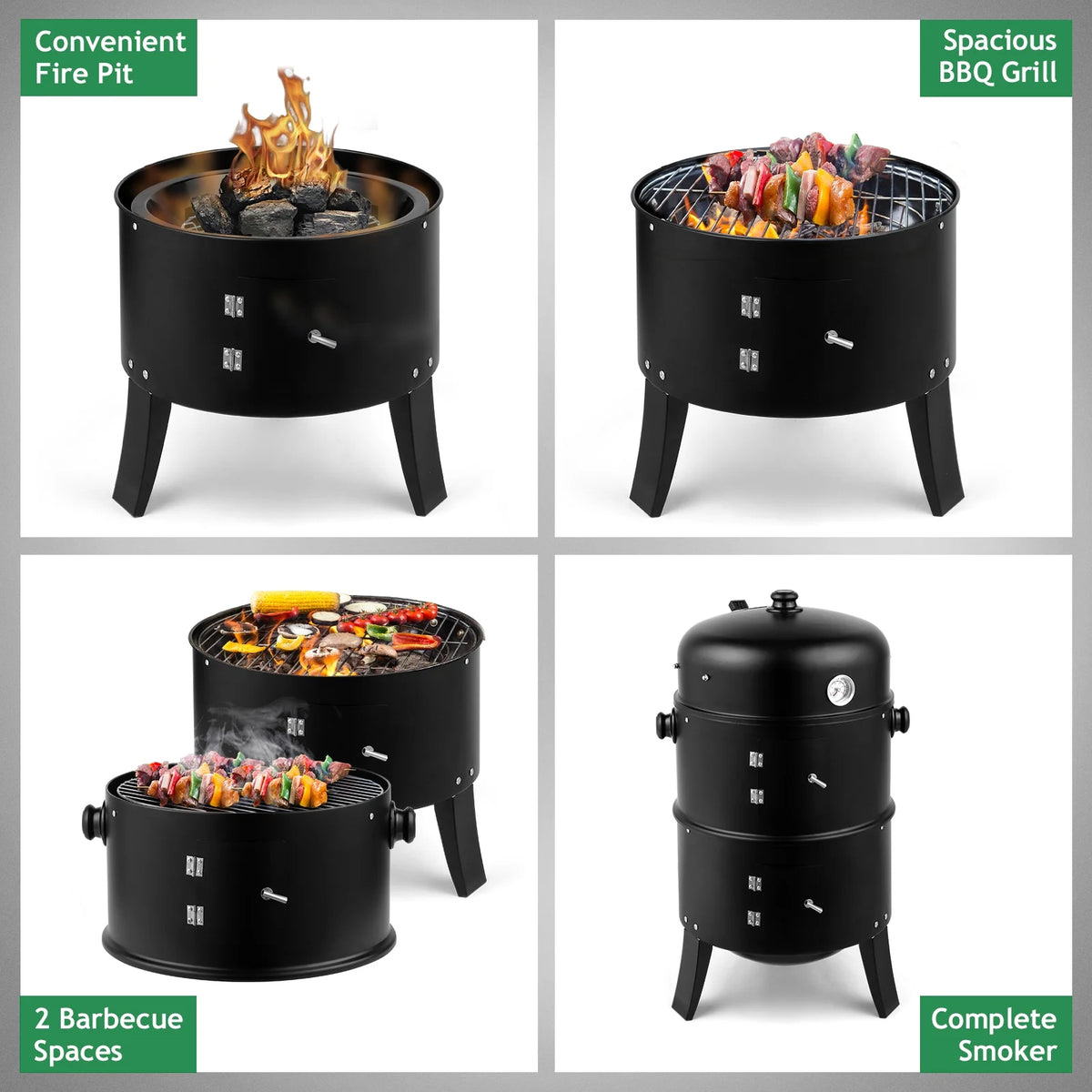 Charcoal Grill with 3 Levels Black Y275
