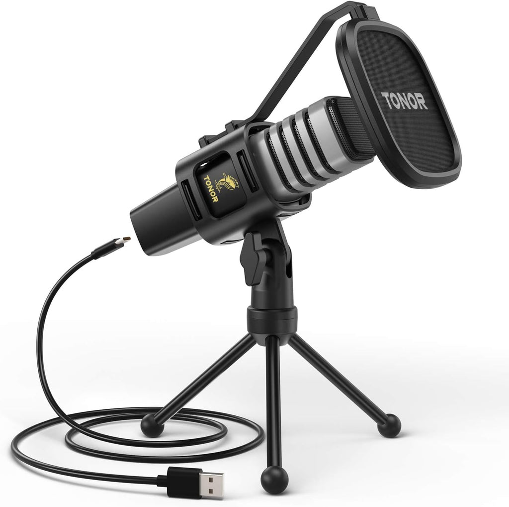USB Microphone with Tripod Stand, Pop Filter, Shock Mount Q77326