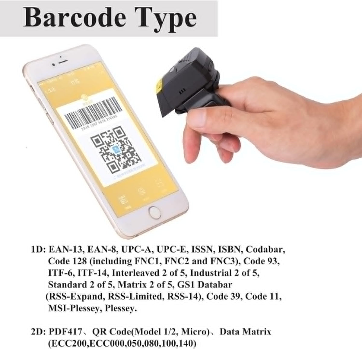 2D Wireless Finger Scanner with Alloy Shell & 350mAh Battery R868