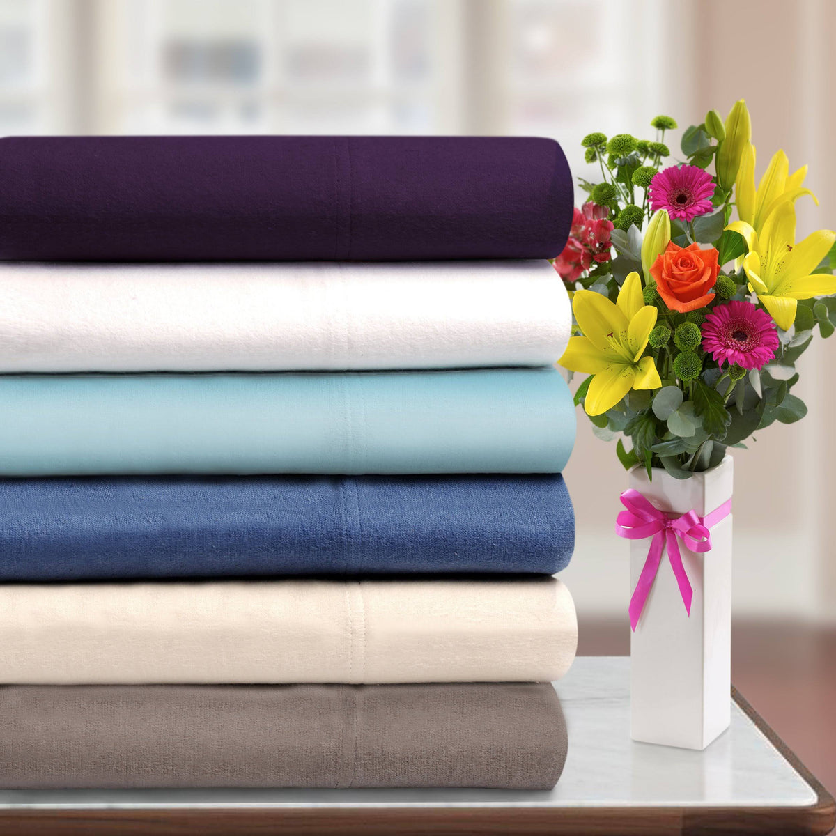 Solid Cotton Flannel Duvet Cover Set King/Cal King I9042