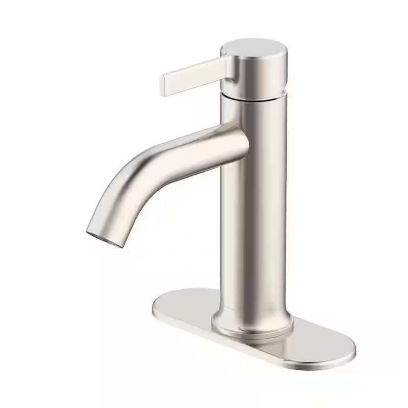 Single-Handle Single-Hole Brushed Nickel Bathroom Faucet Q107654