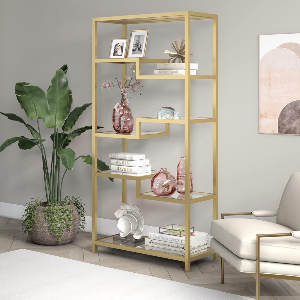 Contemporary Metal Bookcase, Brass, 68 M700