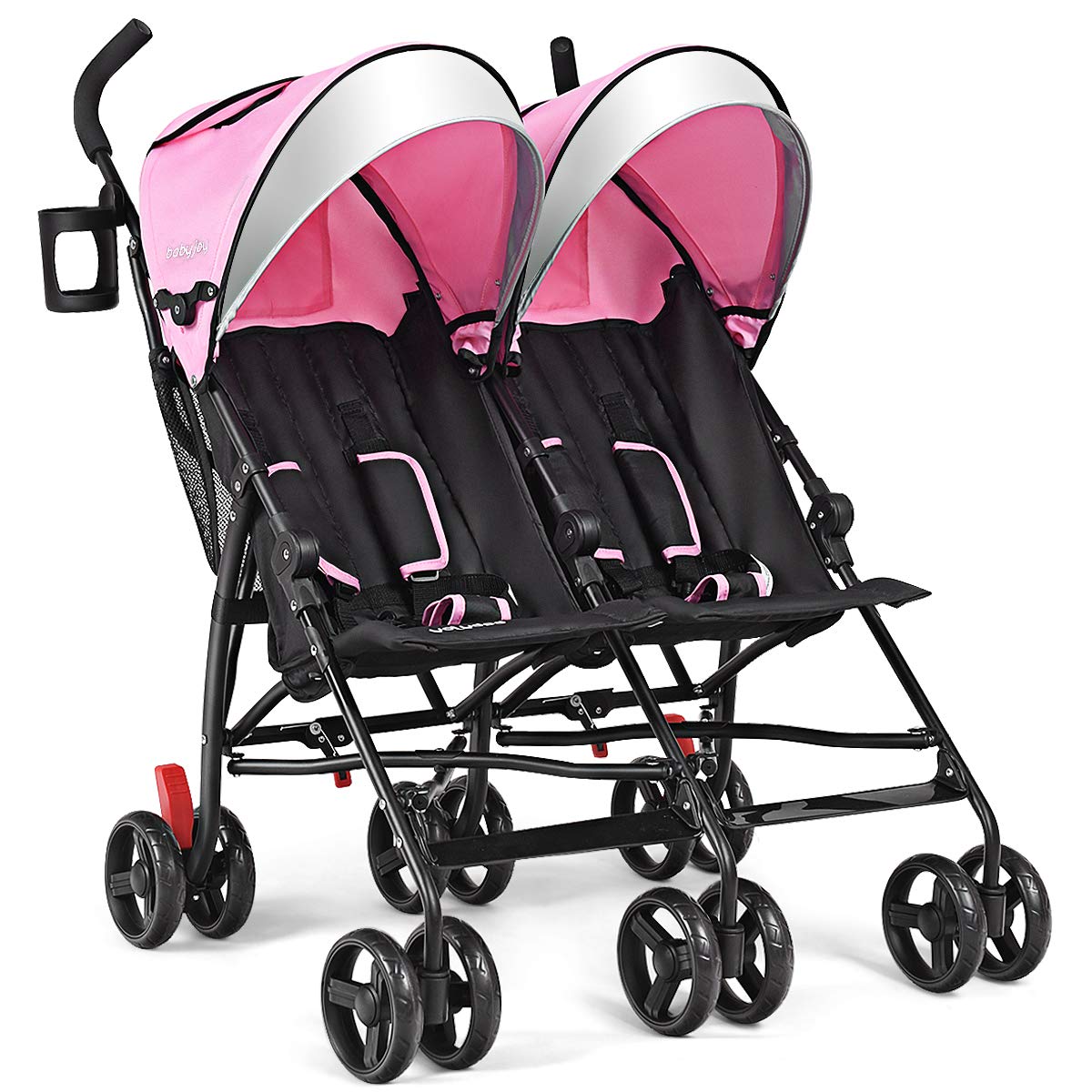 Double Light-Weight Foldable Umbrella Stroller with 5-Point Harness, Cup Holder, Sun Canopy, Pink U478035