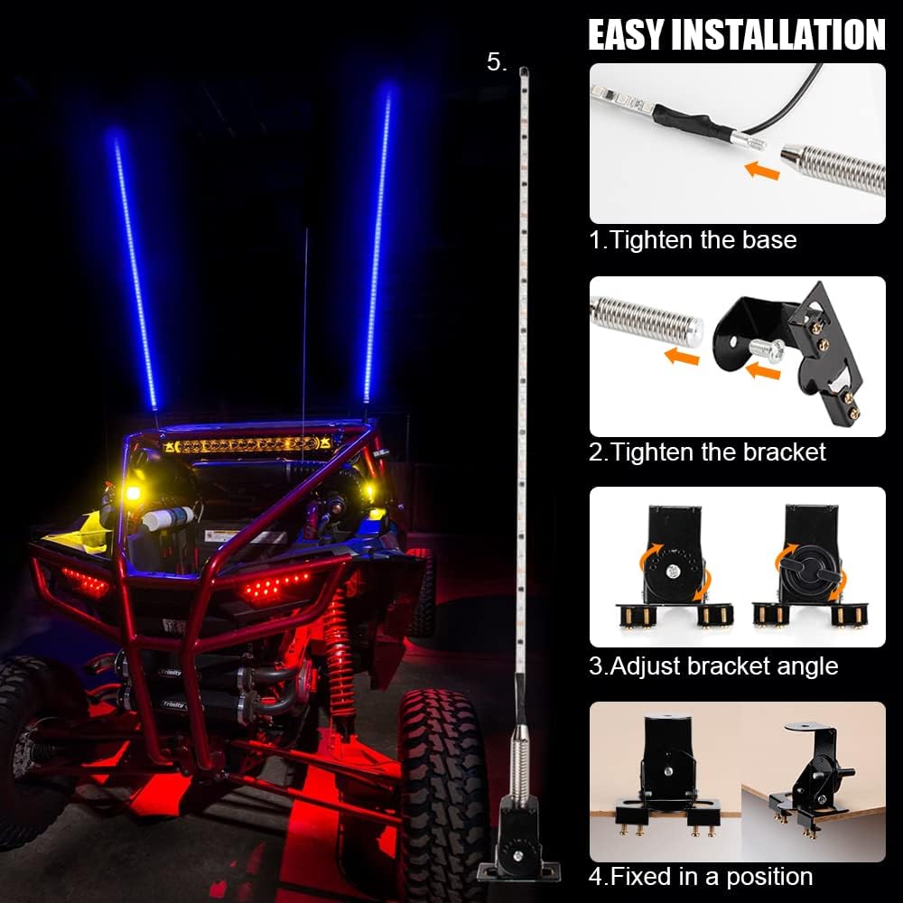 2pcs LED Whip Lights Waterproof 5050 RGB Antenna Whips with RF Wireless Remote Control 3.7ft G4099