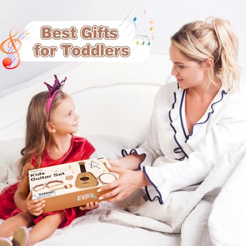 Kids Guitar Set 7 in 1 Musical Instruments with Ukulele Flute Tambourine Maracas A56839