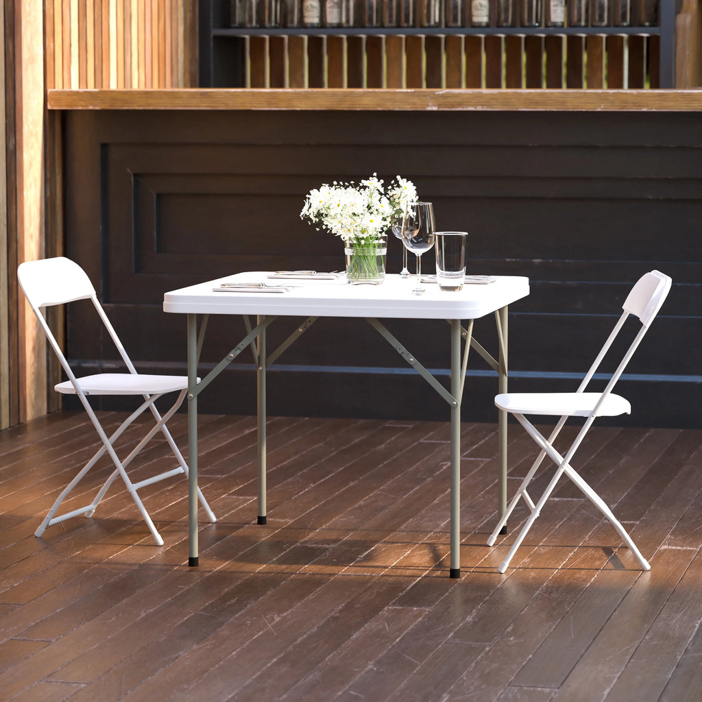 Square Granite White Plastic Folding Table Set of 5 D2980