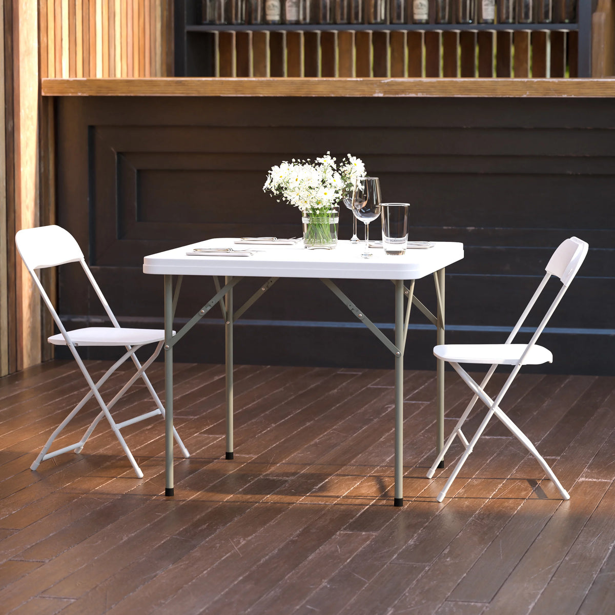 Square Granite White Plastic Folding Table Set of 5 D2980
