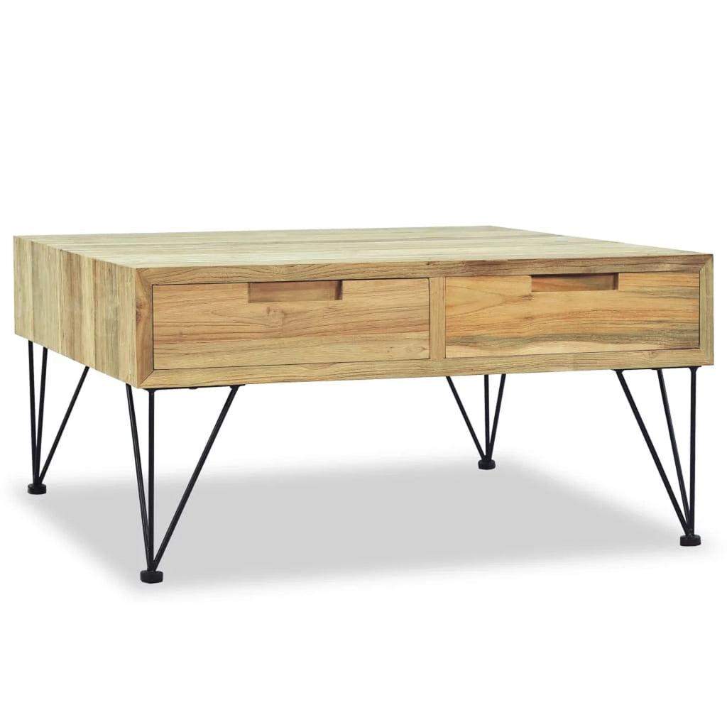 Coffee Table with 2 Storage Drawers Teak Wood Wrought Iron Legs Z172549