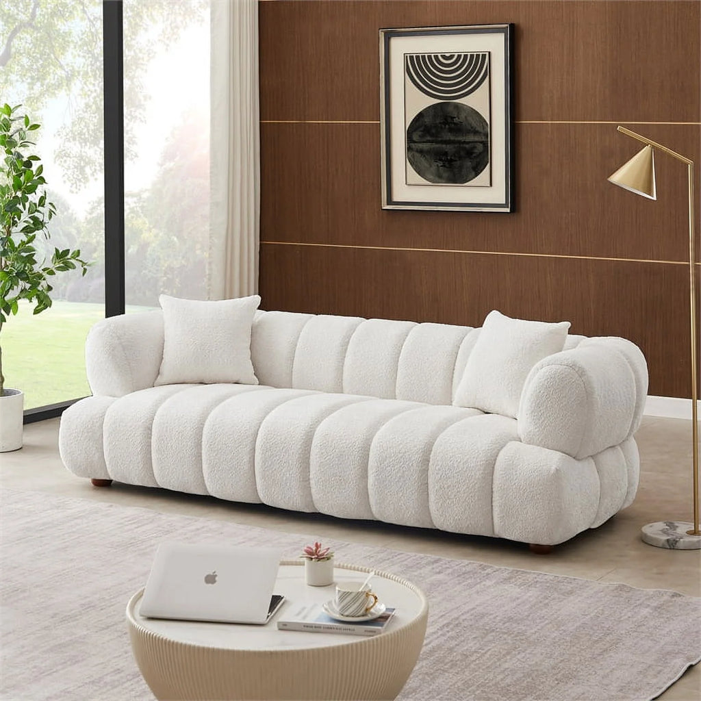 Cream Boucle Fabric Couch N285308