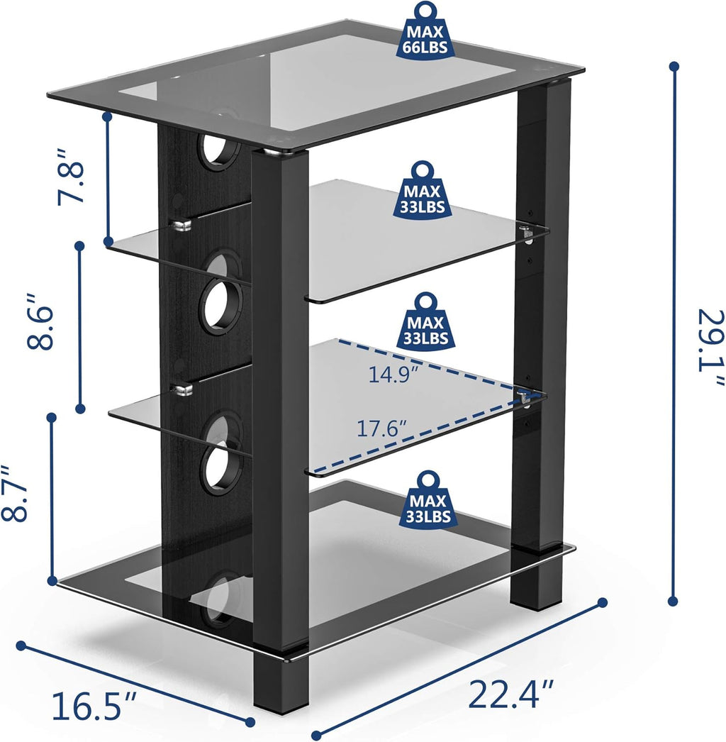 4-Tier AV Media Cabinet Stand with Tempered Glass Shelves T87932